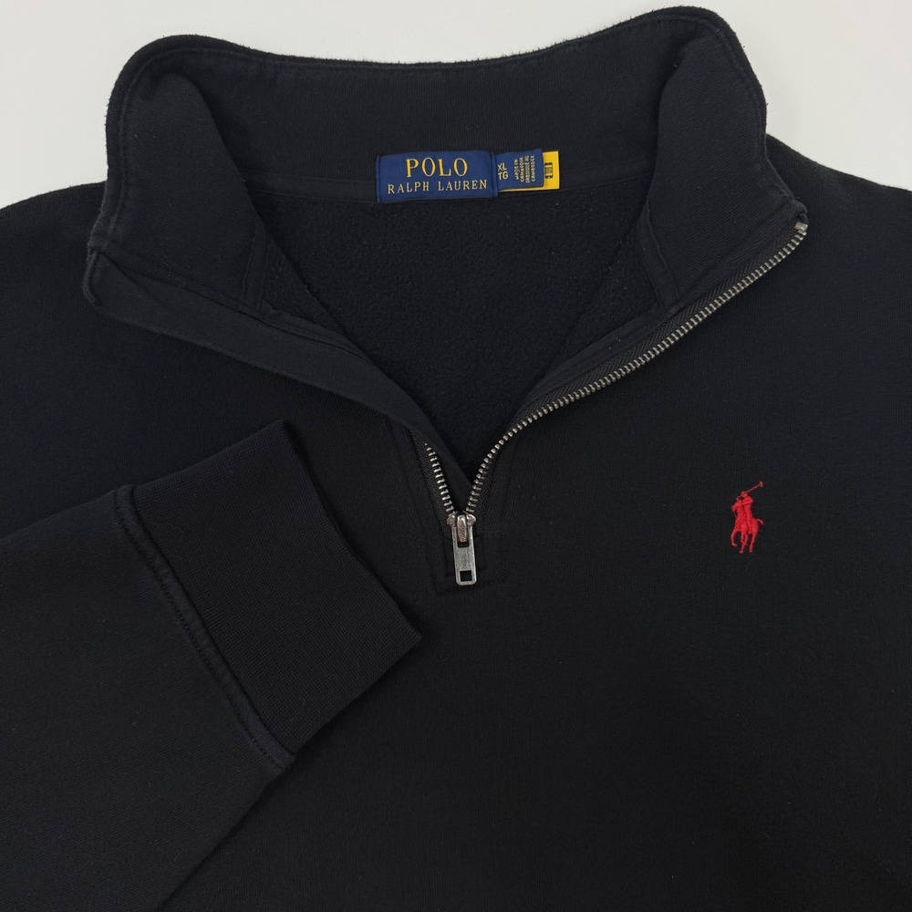 Polo Ralph Lauren Mens XL Black Quarter Zip Fleece Pullover Red Pony Logo